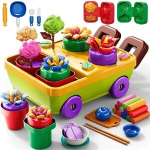 50PCS Play Clay Set Blooming Flower Garden Toy Playset for Kids 3-5, DIY Nature
